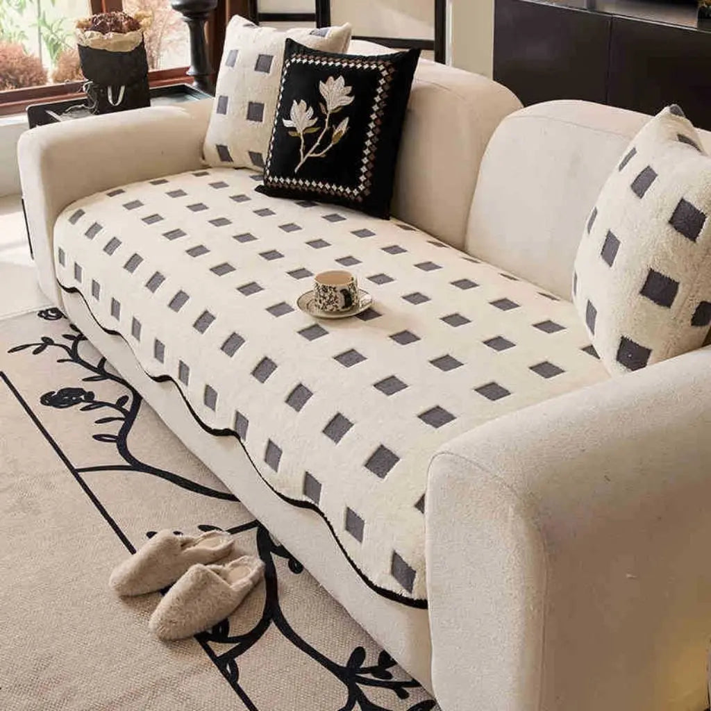 Monroe Checkered Non-Slip Soft Plush Sofa Covers