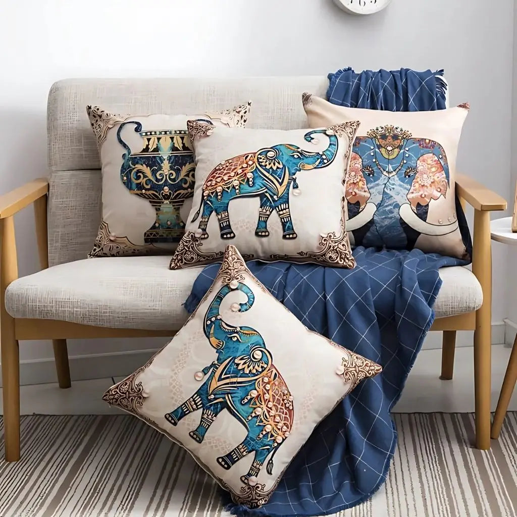 Avery Elephant Linen Pillow Covers