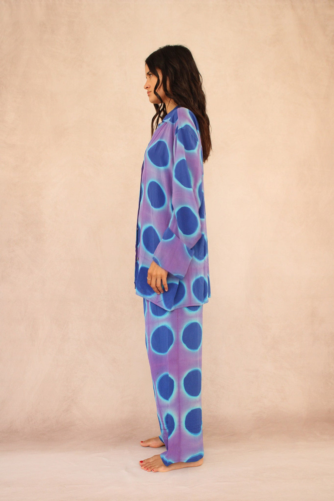 PURPLE POLKA DOT SILK SET