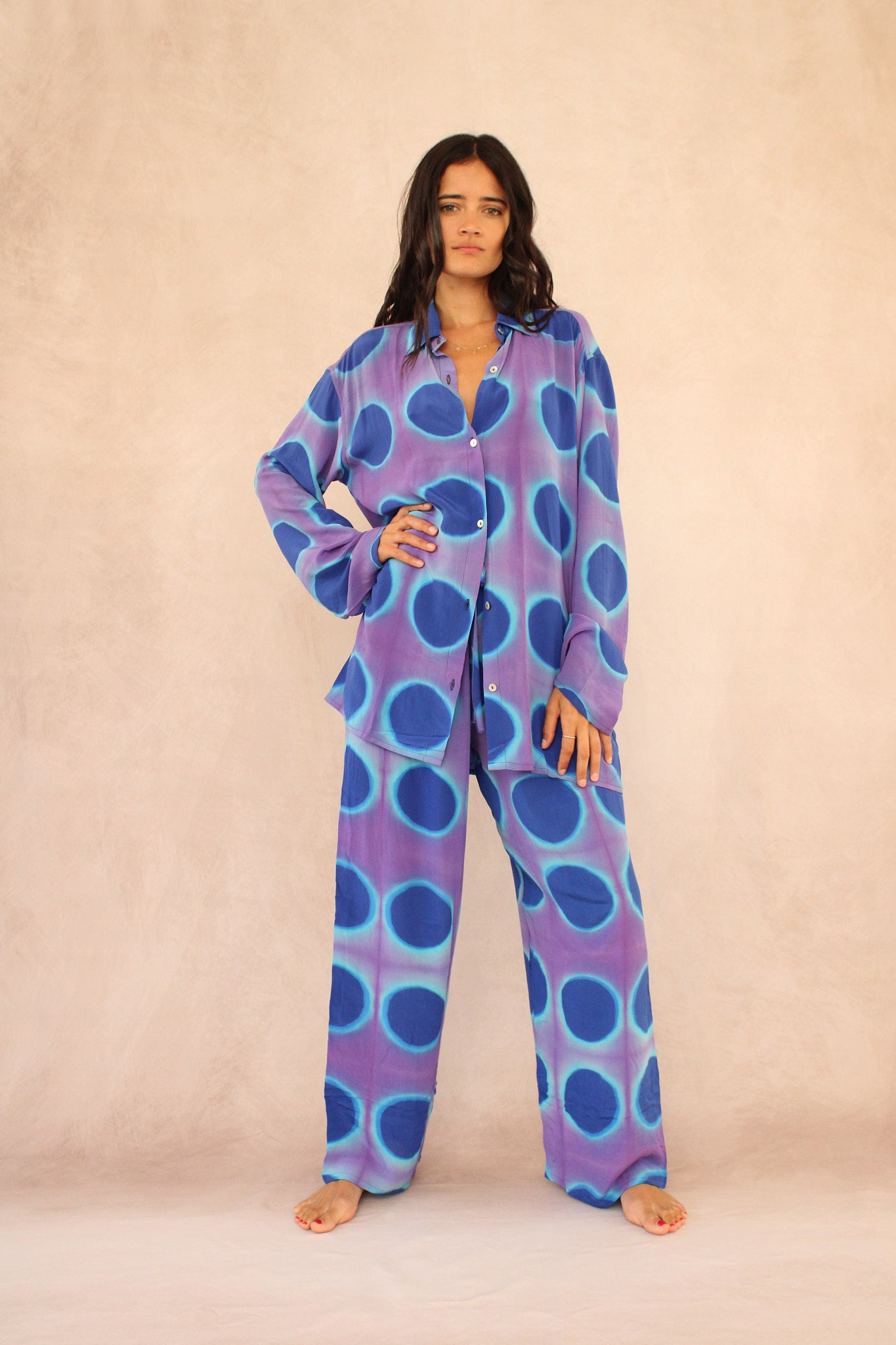 PURPLE POLKA DOT SILK SET