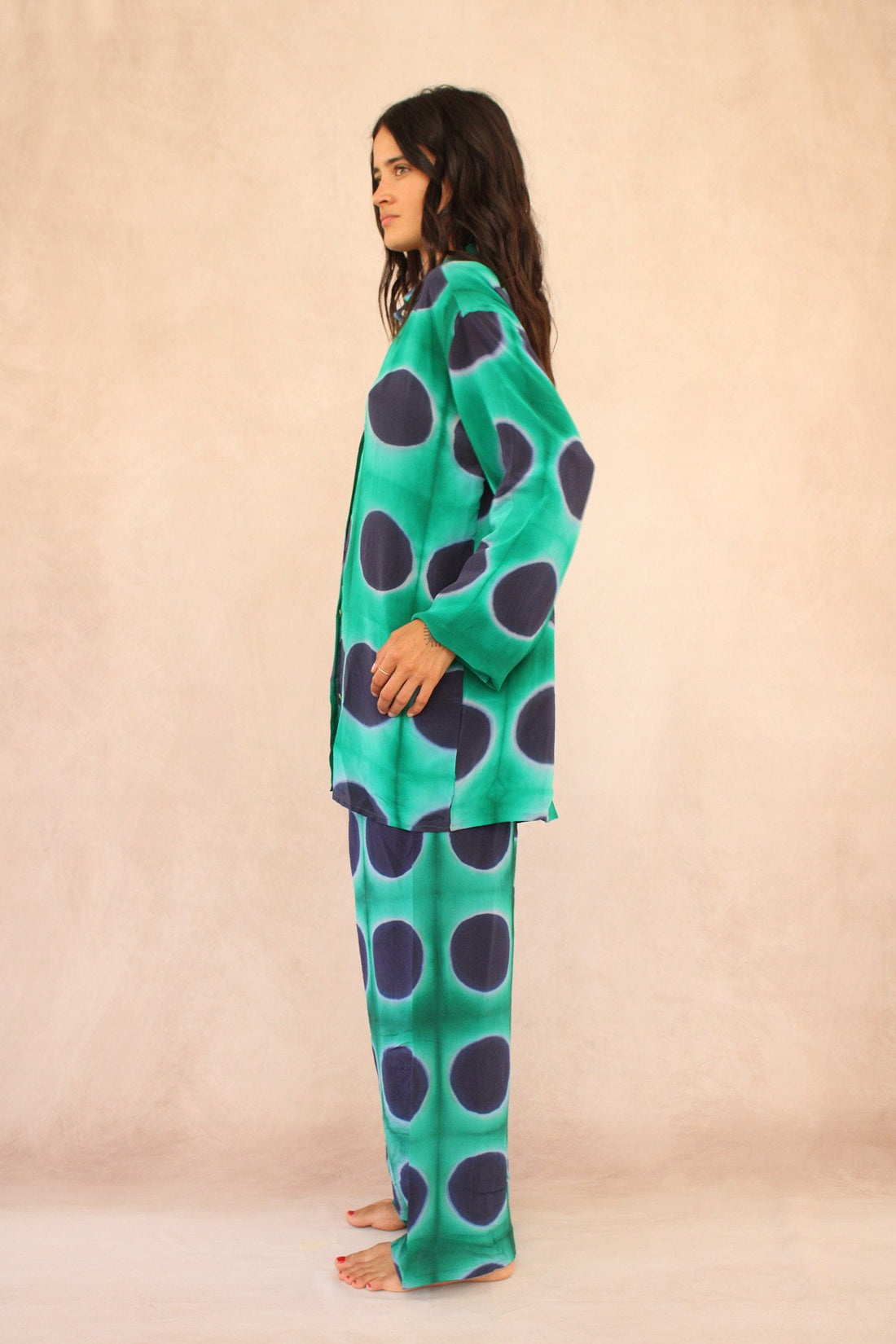 GREEN POLKA DOT SILK SET