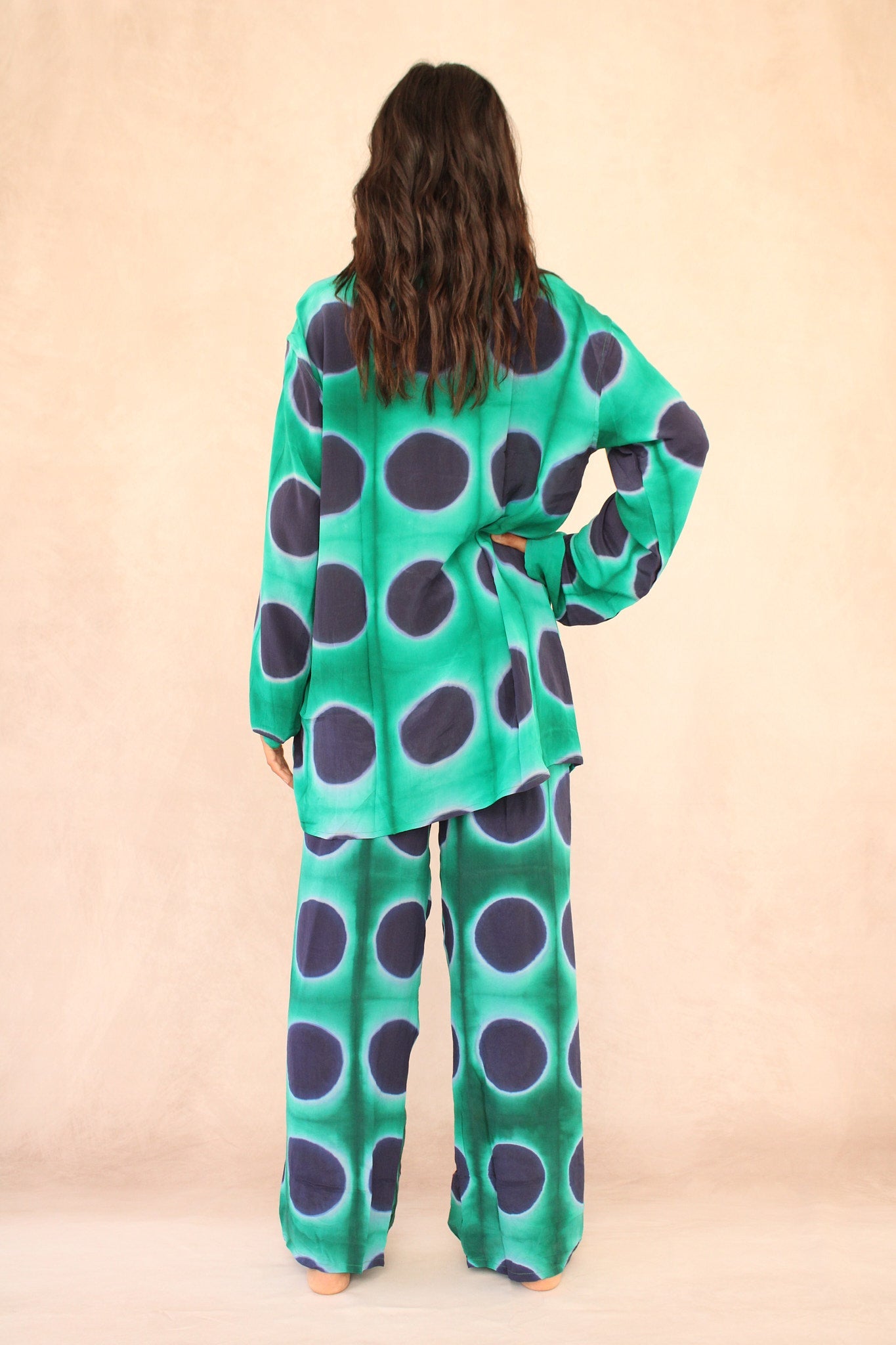 GREEN POLKA DOT SILK SET