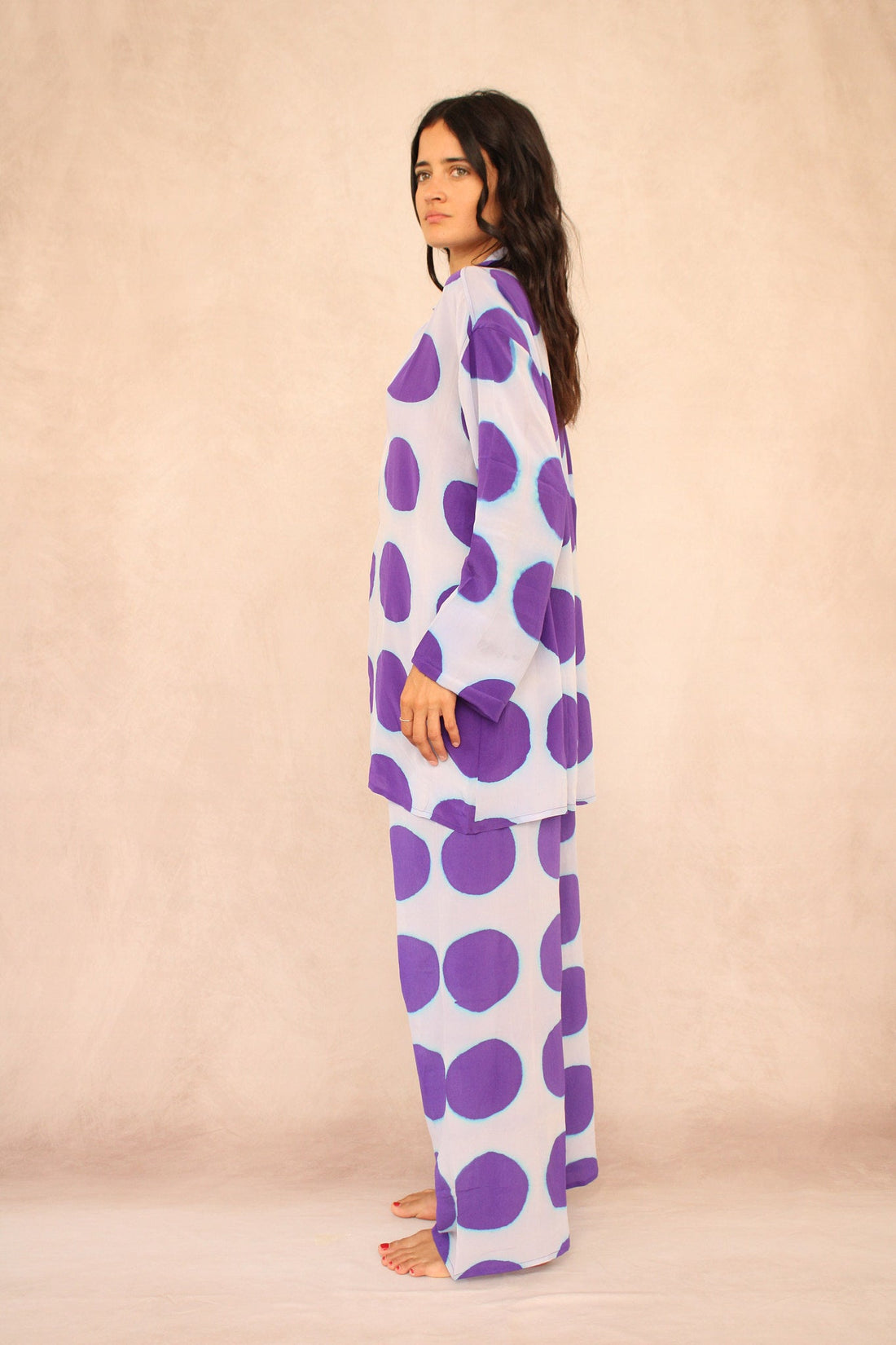 WHITE POLKA DOT SILK SET