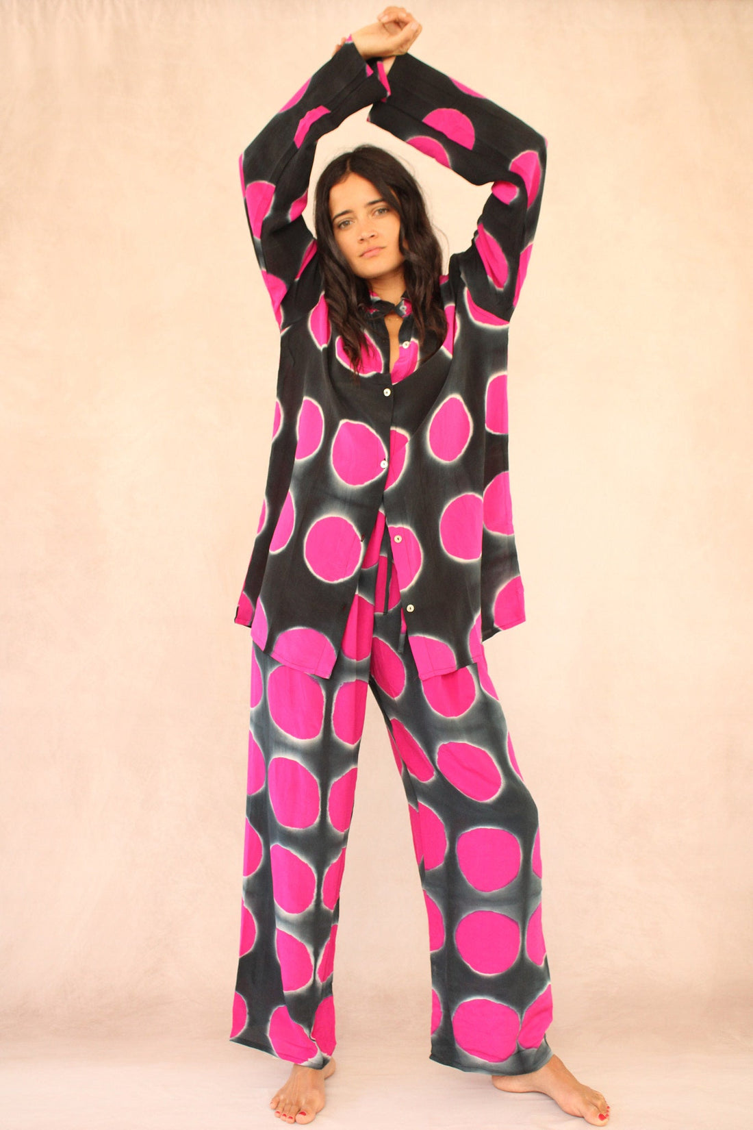 BLACK POLKA DOT SILK SET