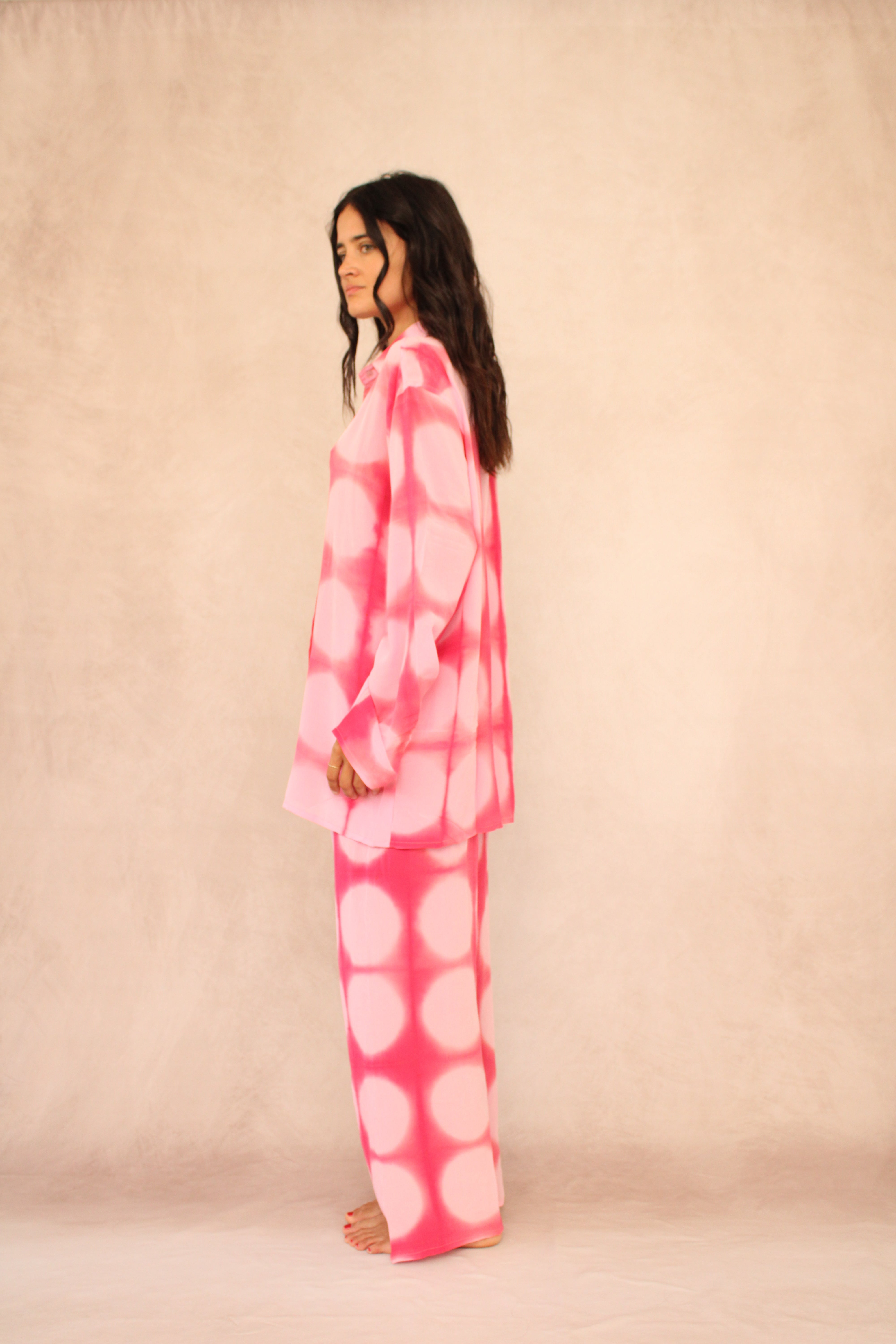 PINK POLKA DOT SILK SET