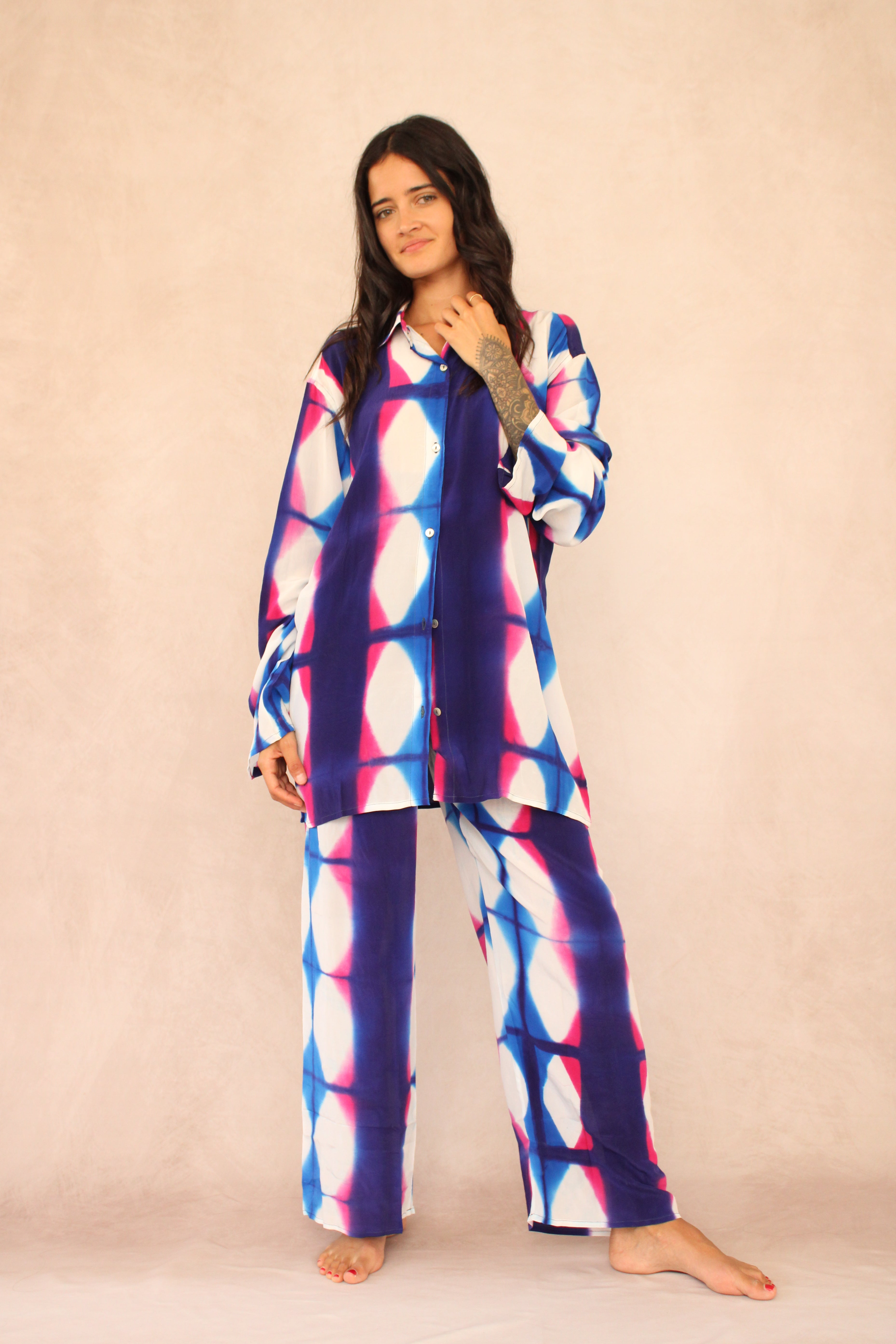 Blue Graphic Silk Set