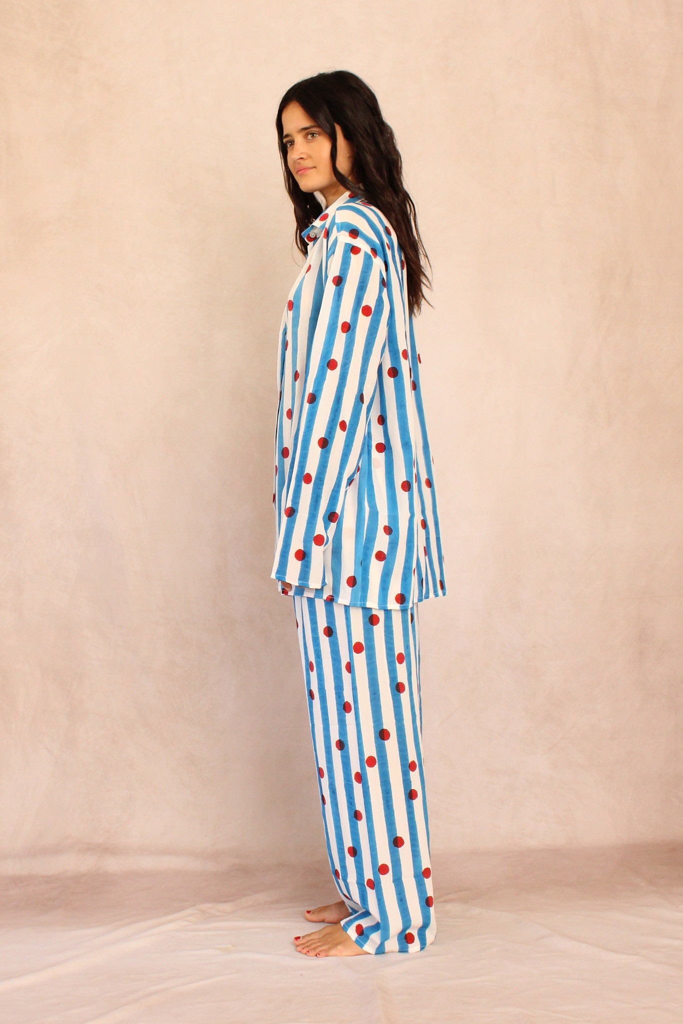 Cherry Stripes Silk Set