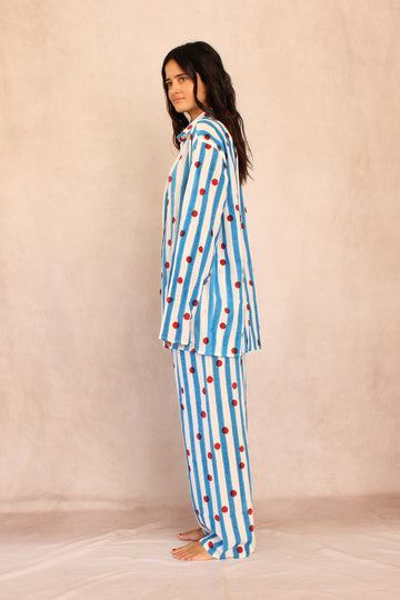 Cherry Stripes Silk Set